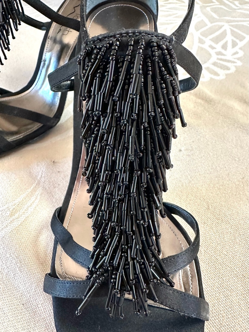 The Touch of Nina Black Beaded Fringe Dress Sandals Heels Size 9M - Picture 7 of 9